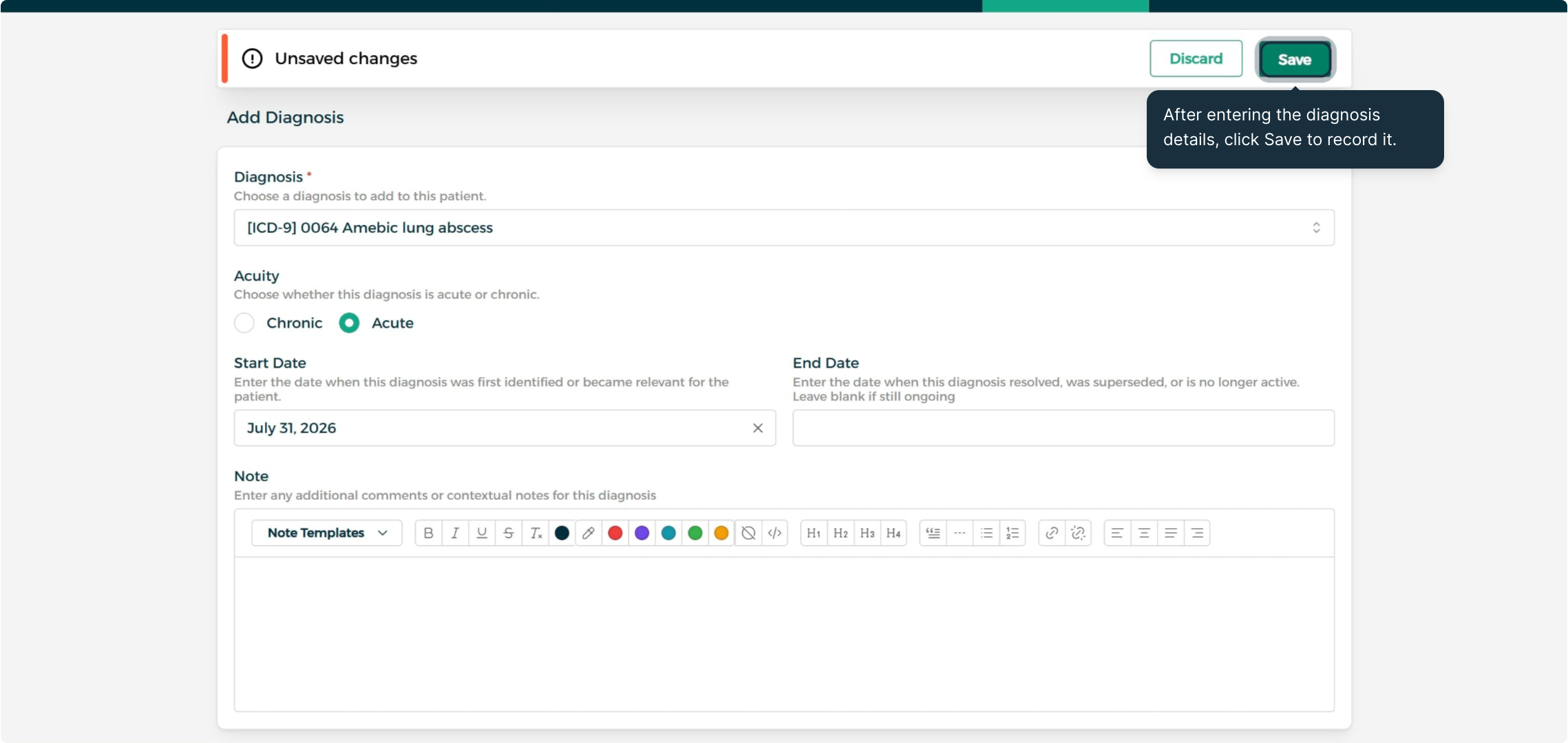 Step 2 - Fill In and Save the Diagnosis